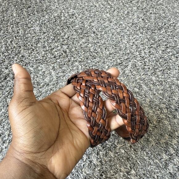 Coach 28" Glove Tanned Leather Belt British Tan Brass Buckle Weaved Excellent - Picture 3 of 7